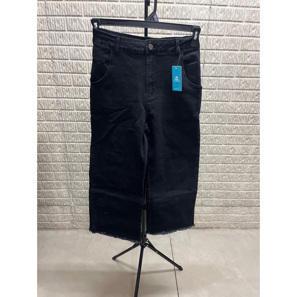 Cupshe Black Wide Leg High Waisted Frayed Hem Denim Jeans Small NWT